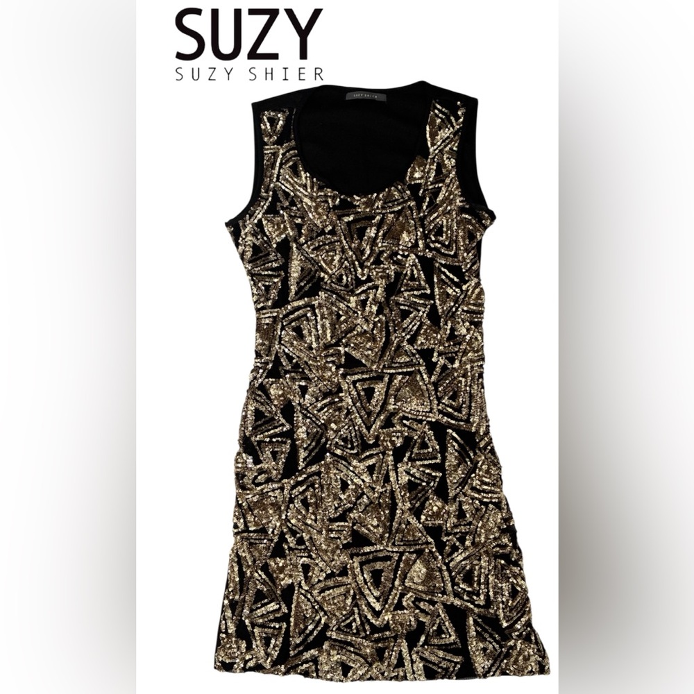 BLACK & GOLD SEQUIN DRESS SLEEVELESS SUZY SHIER